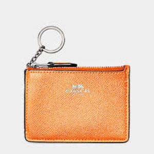 New! Coach MINI SKINNY ID CASE Metallic Tangerine